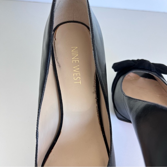 Nine West Fealey Peep Toe Leather Black Platform Pumps - Picture 11 of 14